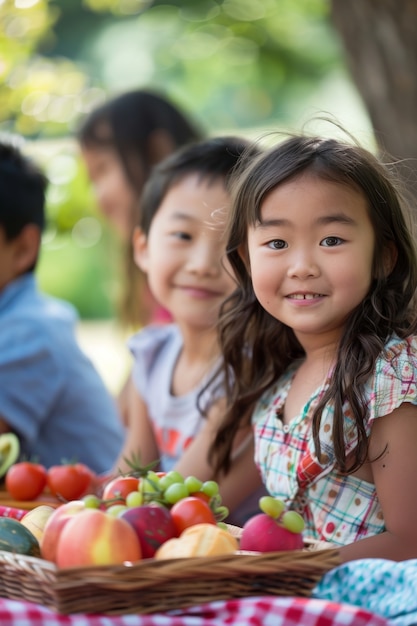 Kostenloses Foto verschiedene kinder genießen den picknicktag