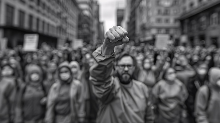 Kostenlose Foto verschiedene menschen nehmen an protesten teil