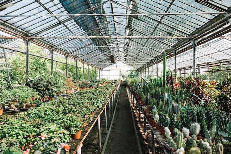 Kostenlose Foto verschiedene pflanzen, die im gewächshaus wachsen