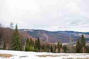 Kostenloses Foto verschneite bergtäler in den karpaten blick auf die ukrainischen karpaten und yaremche von der spitze von makovitsa