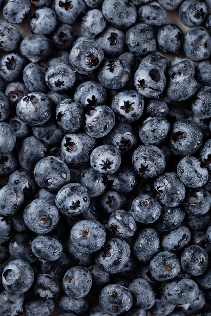 Vertikale Aufnahme der Nahaufnahme von Blaubeeren mit Wassertropfen