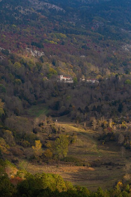 Vertikale hohe Winkelaufnahme einer schönen Landschaft in Istrien, Kroatien