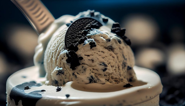 Kostenloses Foto verwöhnender eisbecher mit schokoladensauce, nieselregen, generativer ki