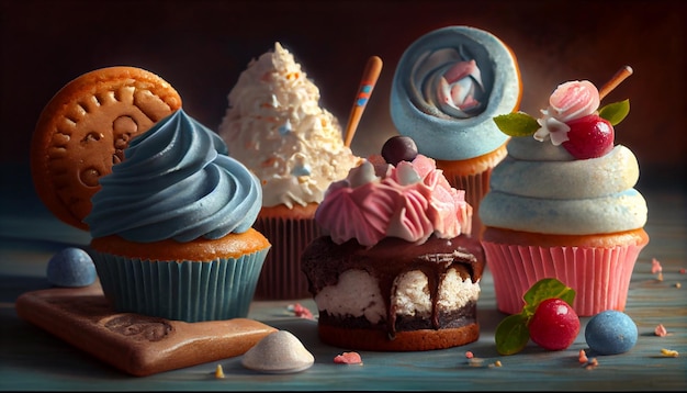 Verwöhnender Schokoladen-Cupcake mit cremiger, von KI generierter Glasurdekoration