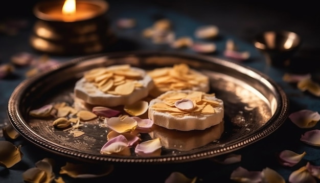 Kostenloses Foto verwöhnendes hausgemachtes schokoladen-mandel-shortbread auf von ki erzeugtem holz