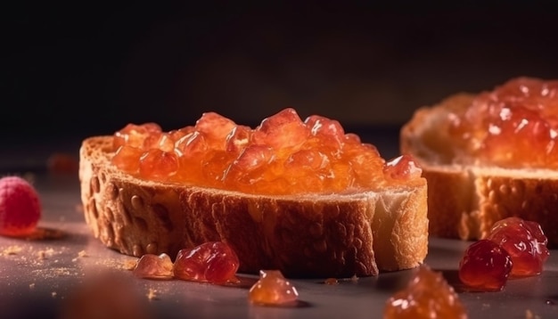 Kostenloses Foto verwöhnendes himbeer-gelatine-dessert mit honigspritzern, erzeugt durch ki