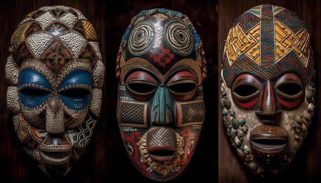 Verzierte afrikanische Maske zeigt alte Stammeskultur, die von KI generiert wurde