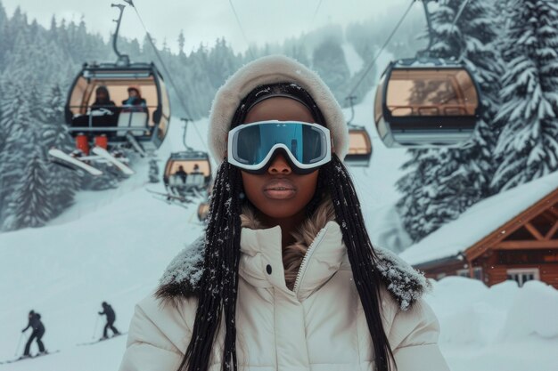 Kostenloses Foto view of woman snowboarding with pastel shades and dreamy landscape