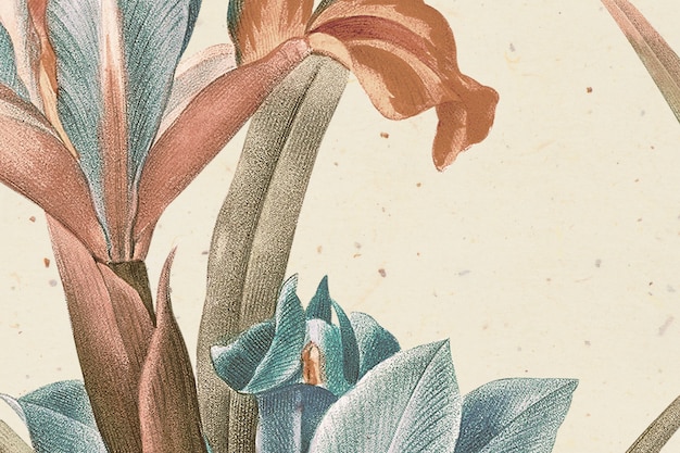 Vintage-Blumenhintergrund mit Irisblumenillustration, neu gemischt aus gemeinfreien Kunstwerken