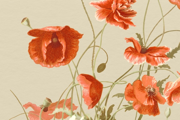 Vintage-Blumenhintergrund mit Mohnillustration, remixed aus gemeinfreien Kunstwerken