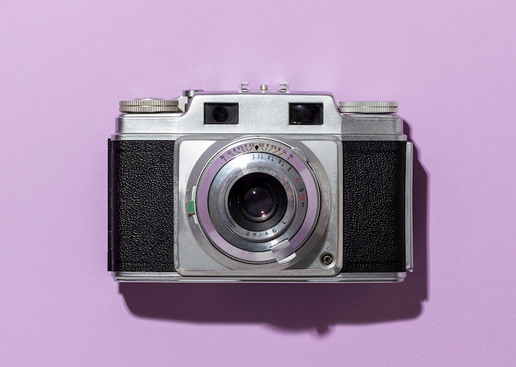 Kostenlose Foto vintage-kamera-komposition der draufsicht