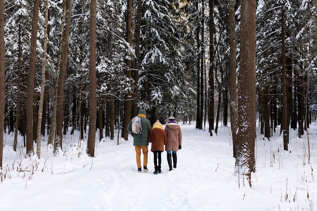 Voll erschossene Leute, die in der Natur spazieren gehen