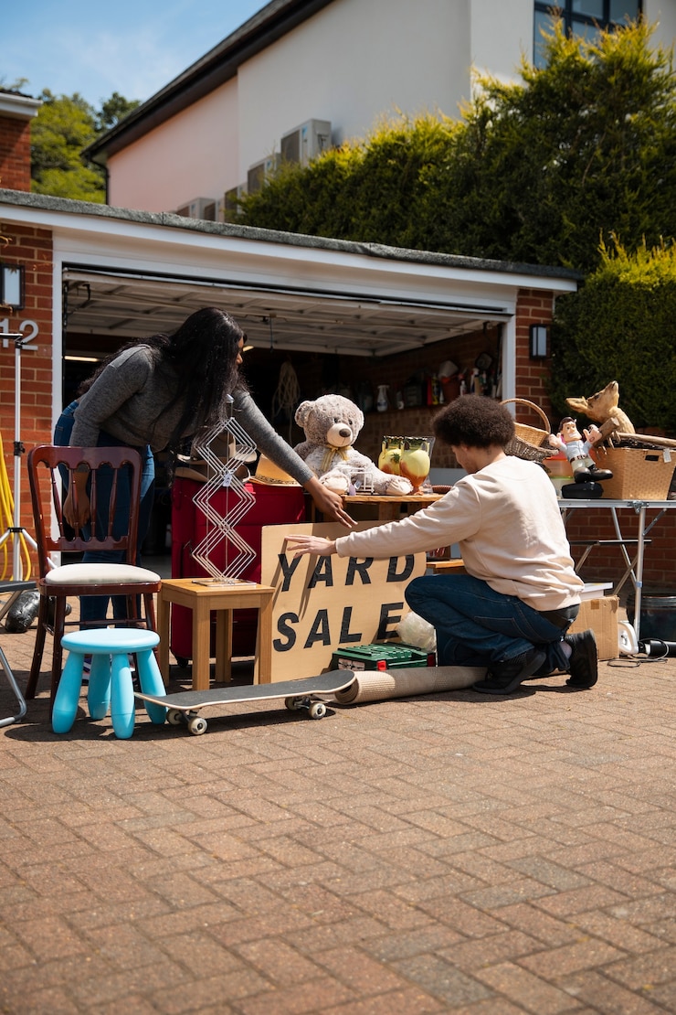 Kostenlose Foto volle aufnahme von menschen beim flohmarkt