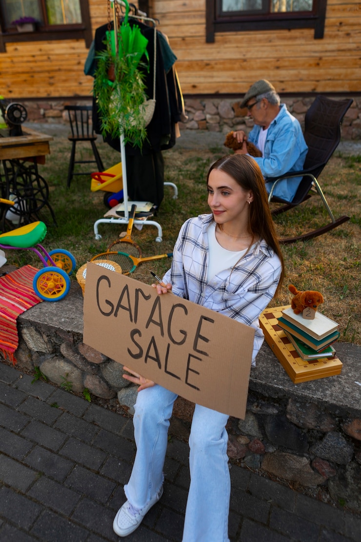 Kostenlose Foto volle aufnahme von menschen beim flohmarkt