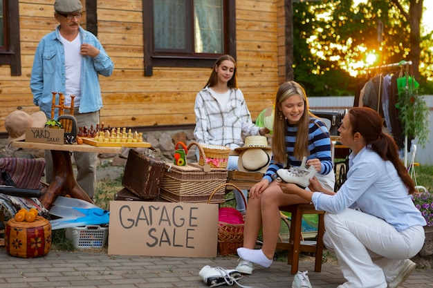 Kostenloses Foto volle aufnahme von menschen beim flohmarkt