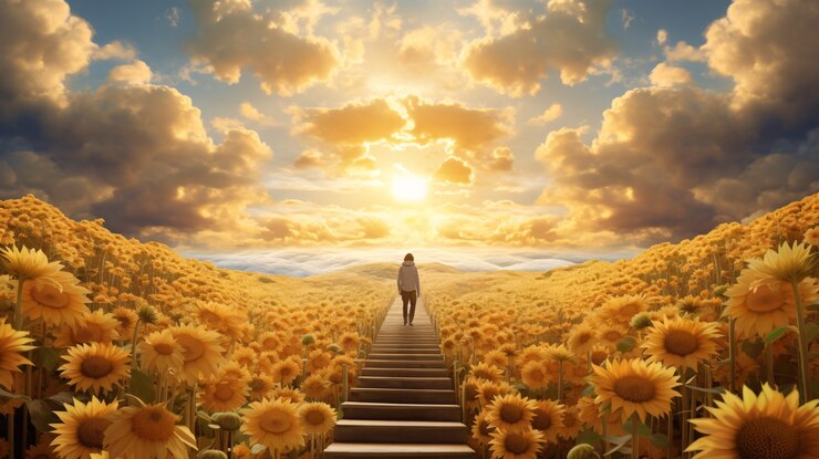 Volle Frau mit Sonnenblumen