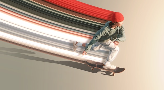 Voller Schuss Teenager auf Skateboard