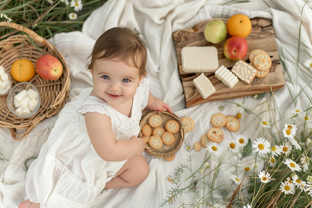 Kostenloses Foto volles bild von einem kind, das einen picknicktag genießt
