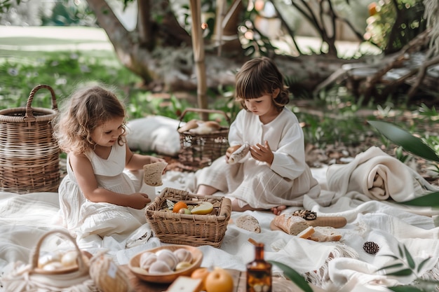 Volles Bild von Kindern, die einen Picknicktag genießen