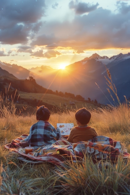 Kostenloses Foto volles bild von kindern, die einen picknicktag genießen