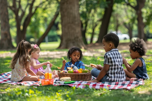 Kostenloses Foto volles bild von kindern, die einen picknicktag genießen