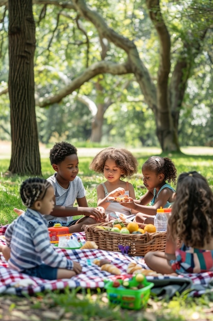 Volles Bild von Kindern, die einen Picknicktag genießen