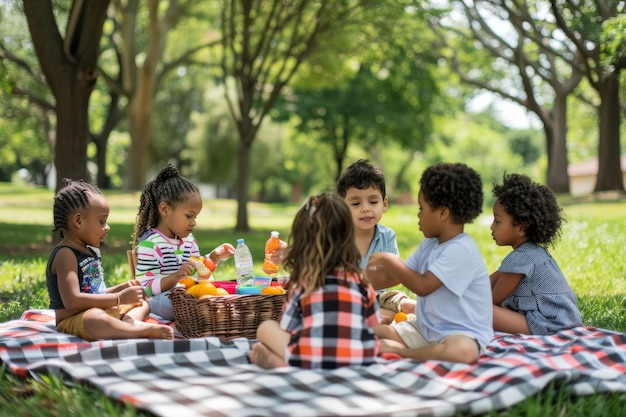 Volles Bild von Kindern, die einen Picknicktag genießen