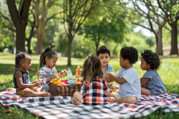 Volles Bild von Kindern, die einen Picknicktag genießen