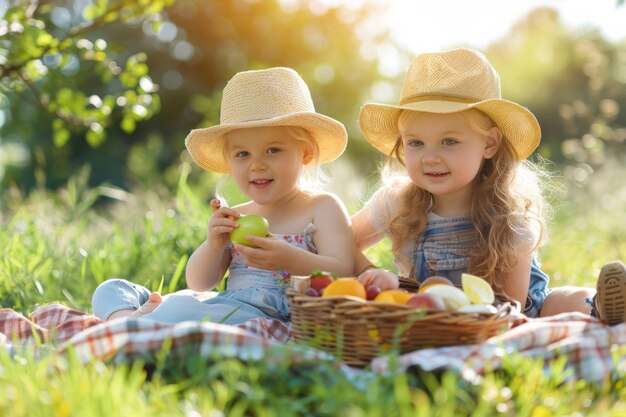 Volles Bild von Kindern, die einen Picknicktag genießen