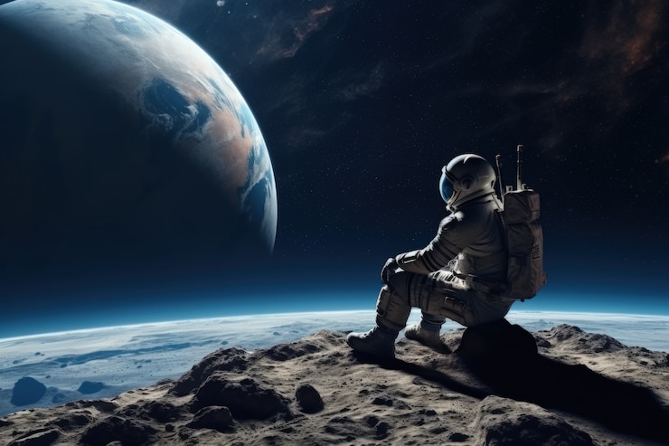 Kostenlose Foto vollständige aufnahme eines astronauten mit ausrüstung