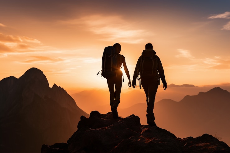 Kostenlose Foto vollständige aufnahme eines romantischen paares beim gemeinsamen wandern