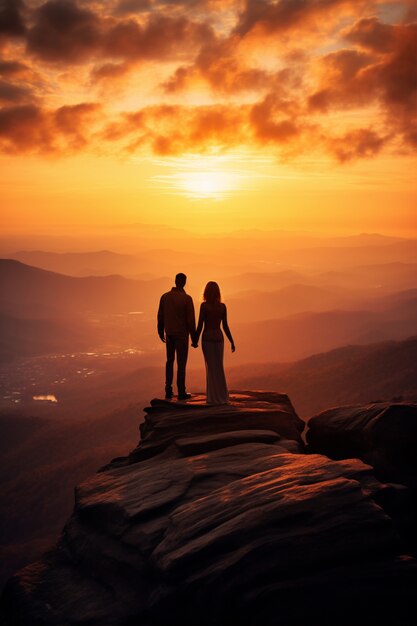 Vollständige Aufnahme eines romantischen Paares beim gemeinsamen Wandern