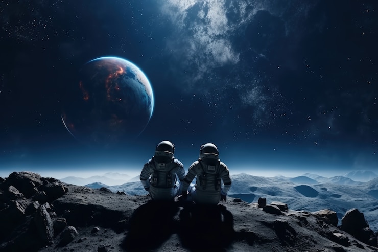 Kostenlose Foto vollständige aufnahme von astronauten mit ausrüstung