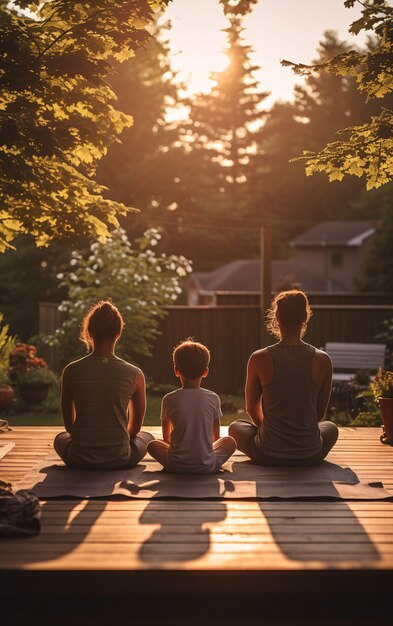 Vollständige Aufnahme von Menschen, die zusammen Yoga machen