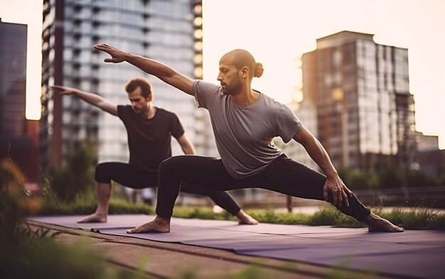 Vollständige Aufnahme von Menschen, die zusammen Yoga machen