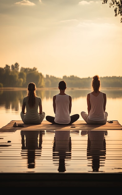 Vollständige Aufnahme von Menschen, die zusammen Yoga machen