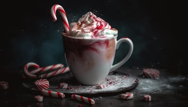 Kostenloses Foto von ki erzeugte heiße schokolade mit marshmallows und zuckerstange