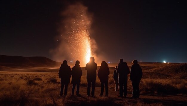 Kostenloses Foto von ki erzeugte silhouetten von männern und frauen, die in der abenddämmerung auf den berggipfel zulaufen