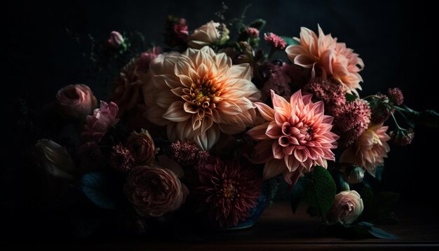 Von KI generierter Blumenstrauß aus Chrysanthemen und Dahlien