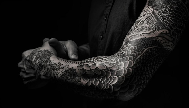 Kostenlose Foto von ki generiertes schwarz-weiß-tattoo mit schlangensymbol
