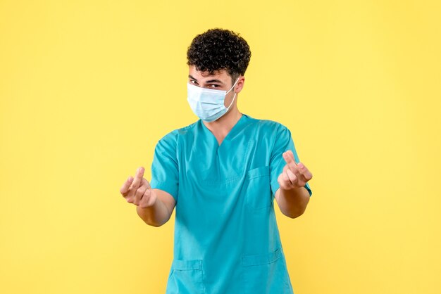 Vorderansicht Arzt Der Arzt in der Maske weiß, dass Ärzte Patienten mit Coronavirus heilen können