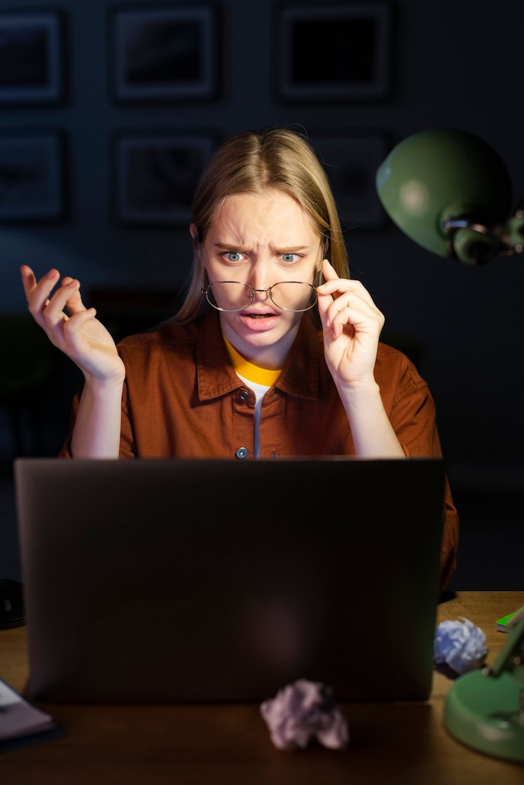 Kostenlose Foto vorderansicht der schockierten frau mit brille