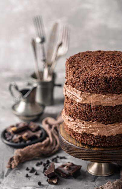 Vorderansicht des köstlichen Schokoladenkuchenkonzepts