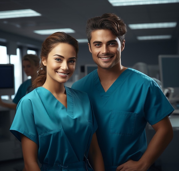 Kostenloses Foto vorderansicht des krankenpflegerteams im krankenhaus