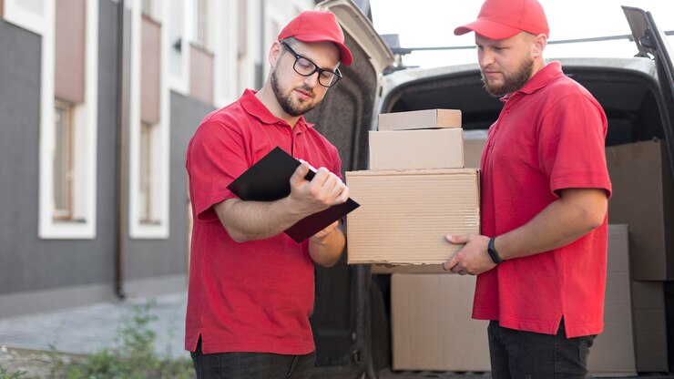Kostenlose Foto vorderansicht des lieferers mit packagaes