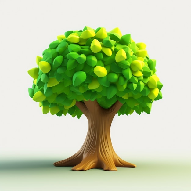 Vorderansicht eines 3D-Baums mit Blättern und Stamm