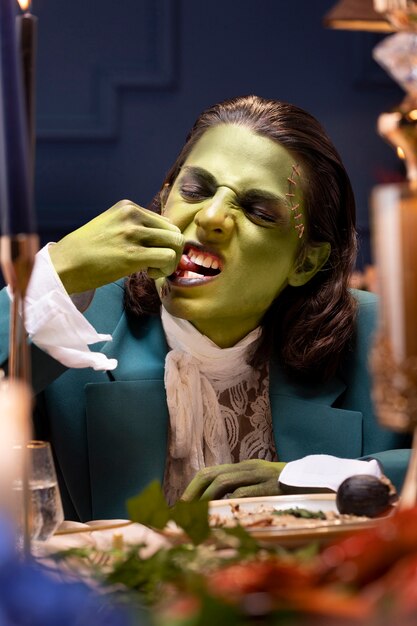 Vorderansicht Frankenstein, der Porträt isst