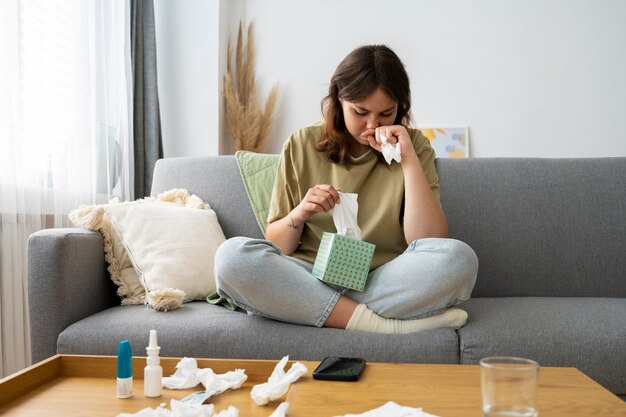 Vorderansicht Frau, die an Allergien leidet