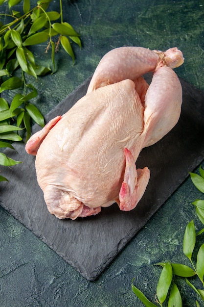 Vorderansicht frisches rohes Huhn auf grauem Essen Tierfleisch Foto Küche Essen Huhn