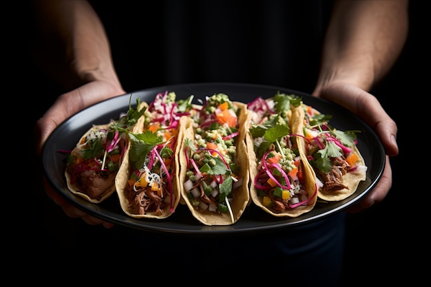 Kostenloses Foto vorderansicht: hände, die leckere taco halten